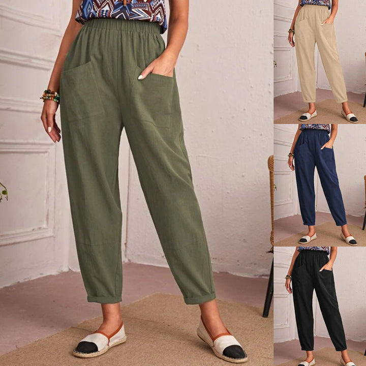 Elise Monroe | Cotton Linen Elastic-Waist Pants For Women