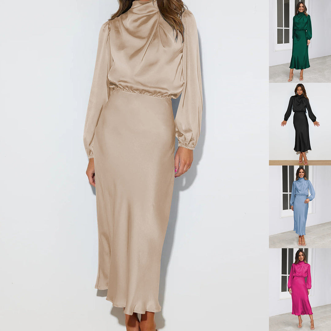 Ruby Anderson | Satin High-Neck Midi Dress For Women