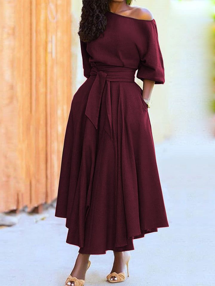 Grace Robertson | Off-Shoulder Tie Waist Maxi Dress For Women