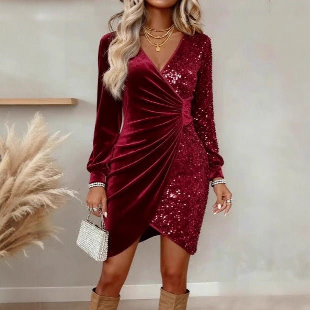 Tara Whitmore | Velvet Sequin Wrap Mini Dress For Women