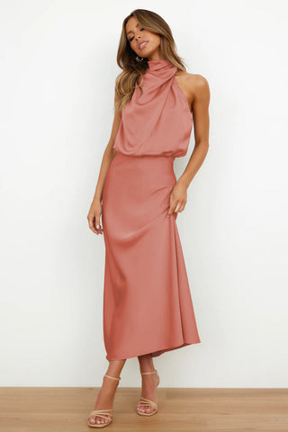 Isla Crompton | Satin Halter Midi Dress For Women