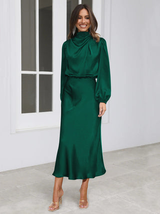 Ruby Anderson | Satin High-Neck Midi Dress For Women