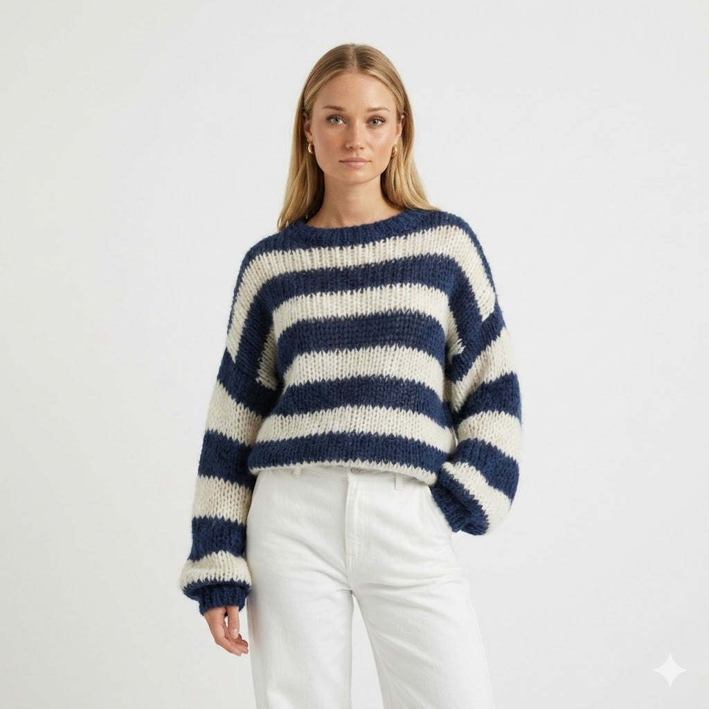 Amélie Laurent | Oversized Striped Knit Sweater With Cozy Luxe Appeal For Women