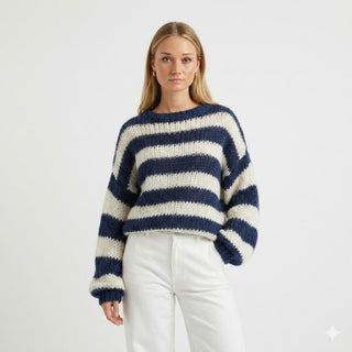 Amélie Laurent | Oversized Striped Knit Sweater With Cozy Luxe Appeal For Women
