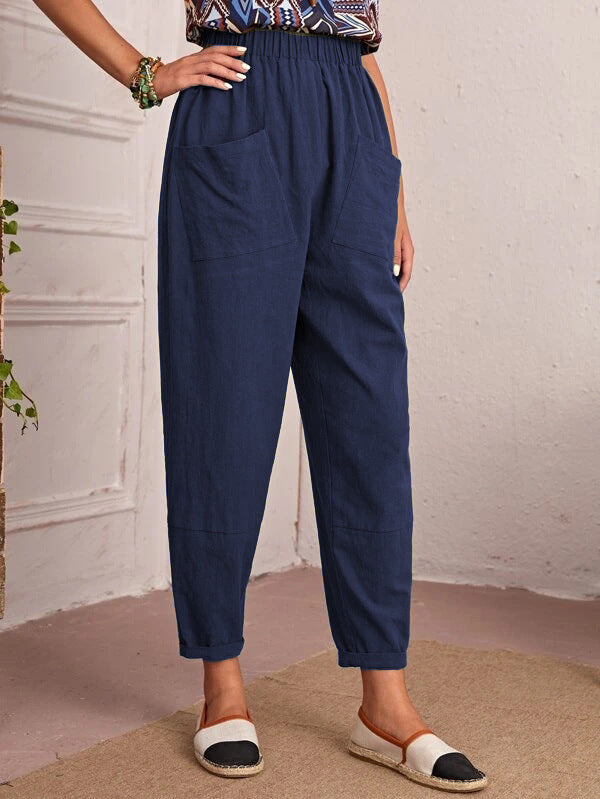 Elise Monroe | Cotton Linen Elastic-Waist Pants For Women