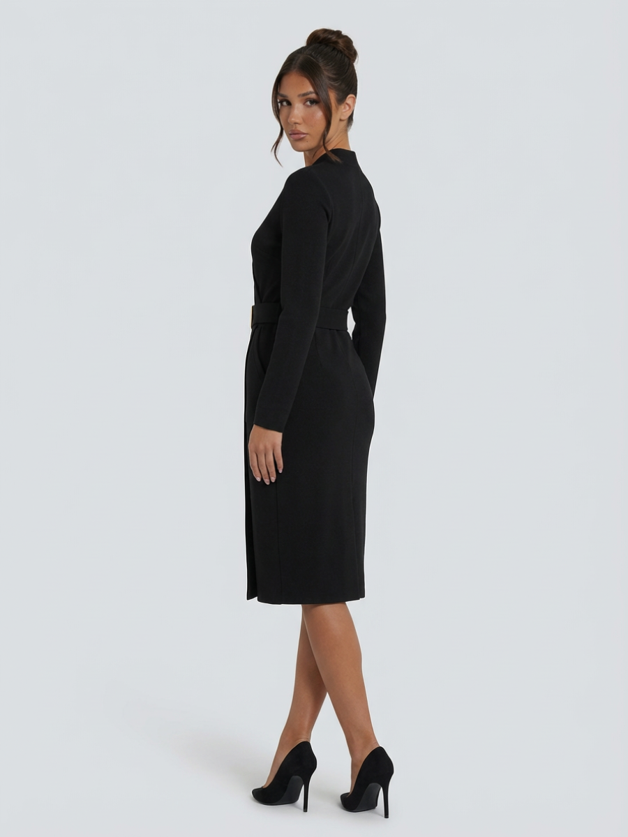 Valentina Moreau | Elegant Belted Midi Dress For Women