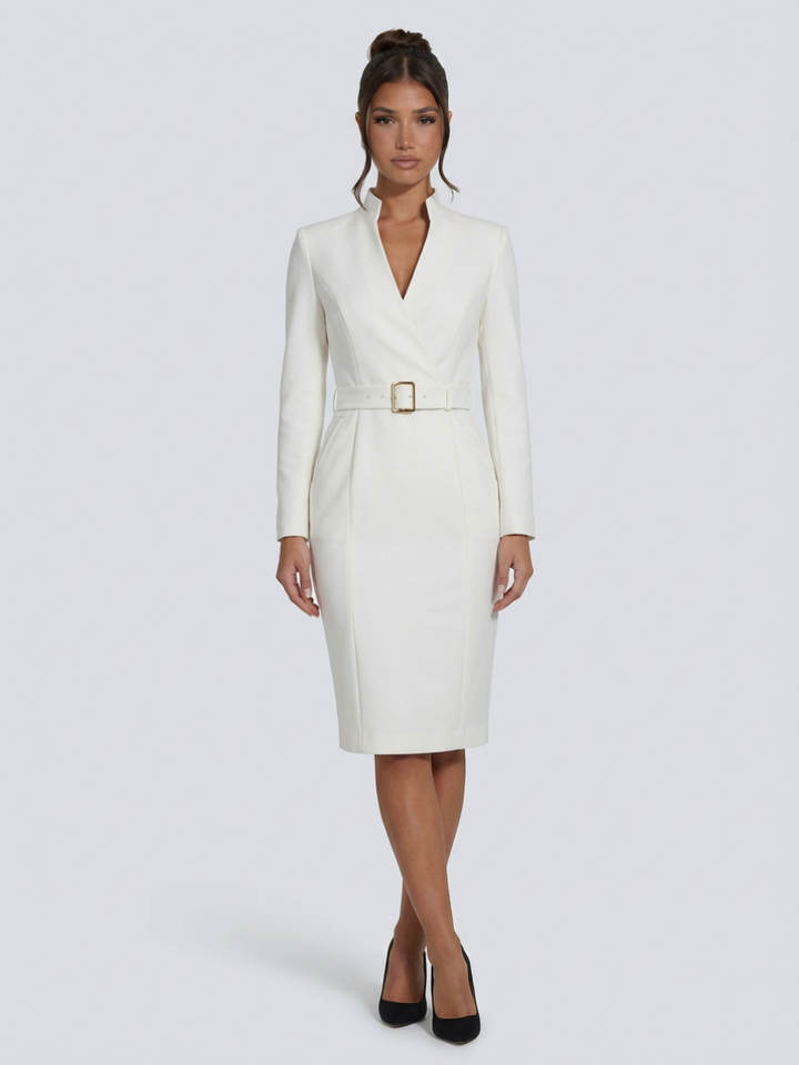 Valentina Moreau | Elegant Belted Midi Dress For Women