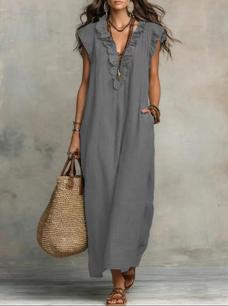 Mia Wilson | Bohemian Ruffle V-Neck Maxi Dress For Women