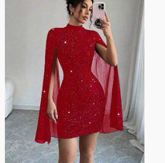 Ruby Turner | Glitter Cape Sleeve Mini Dress For Women