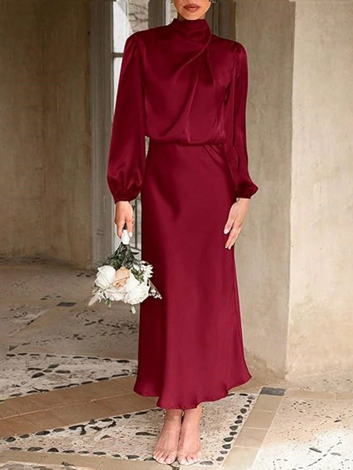 Ruby Anderson | Satin High-Neck Midi Dress For Women