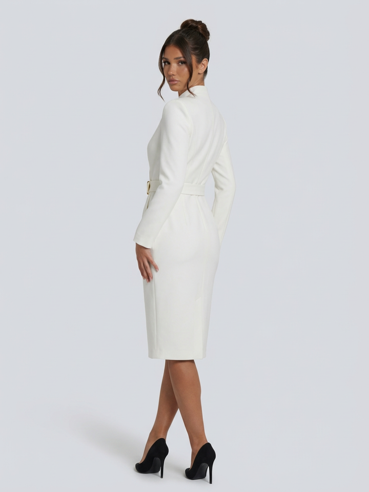 Valentina Moreau | Elegant Belted Midi Dress For Women
