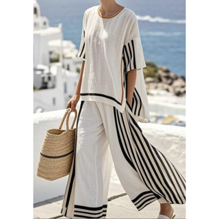 Olivia Brennan | Striped Linen-Blend Two-Piece Set For Women
