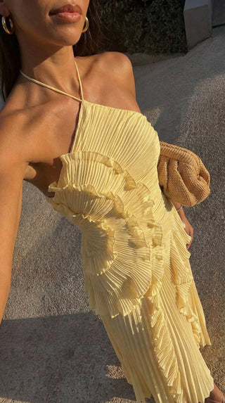 Grace Holloway | Pleated Ruffle Halter Maxi Dress For Women