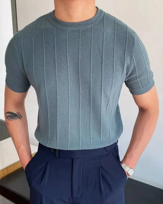 Luca Ferraro | Ribbed Knit T-Shirt with Sculpted Fit Elegance For Men