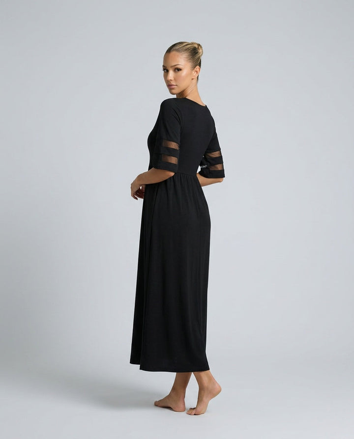 Zoe Pemberton | Black Mesh Stripe Midi Dress For Women