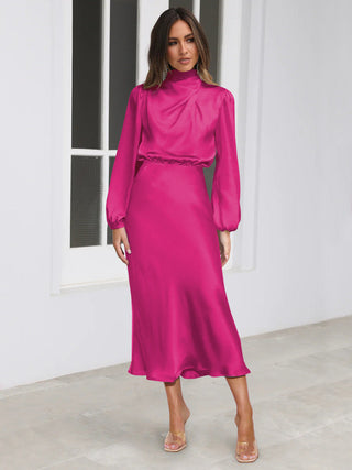 Ruby Anderson | Satin High-Neck Midi Dress For Women