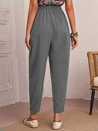 Elise Monroe | Cotton Linen Elastic-Waist Pants For Women