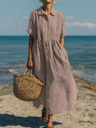Harper Sutton | Pintuck Linen Maxi Shirt Dress For Women