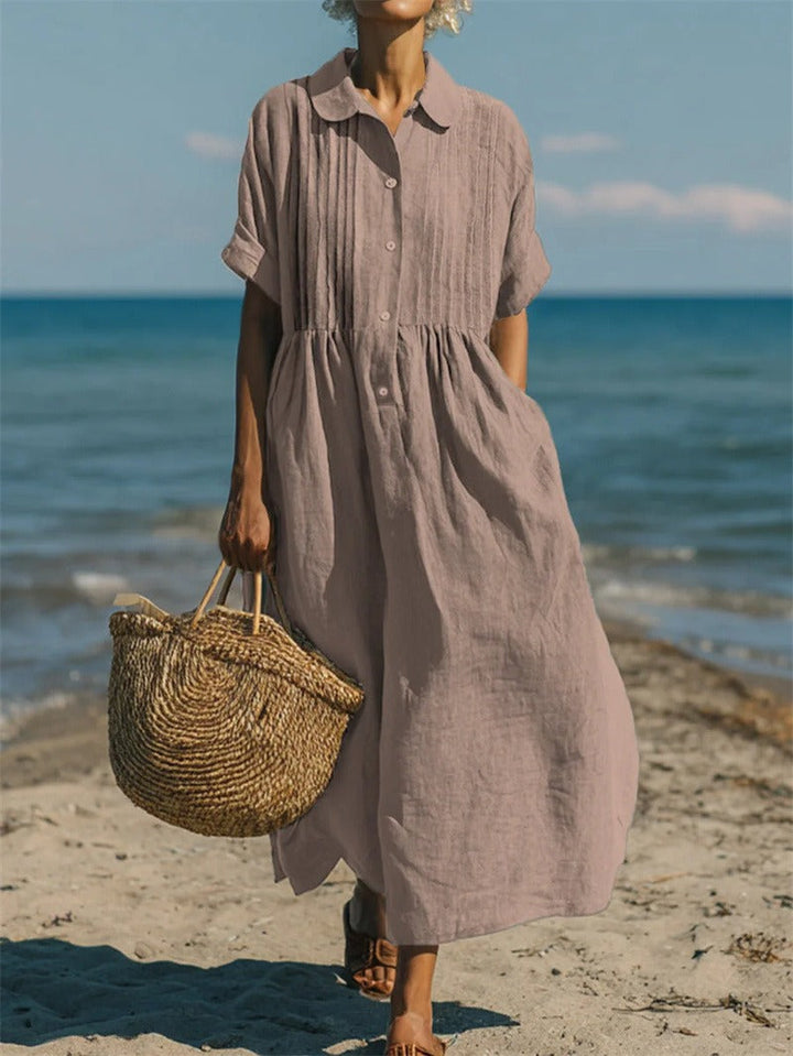 Harper Sutton | Pintuck Linen Maxi Shirt Dress For Women