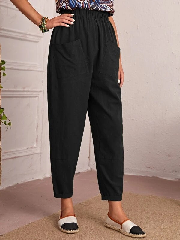 Elise Monroe | Cotton Linen Elastic-Waist Pants For Women