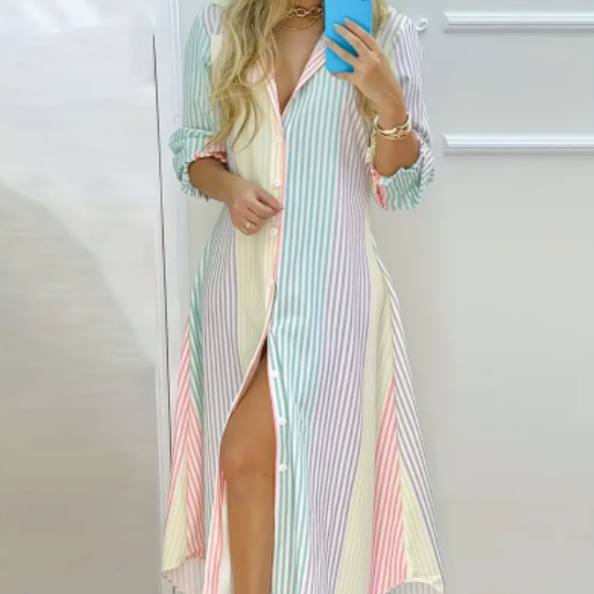 Lily Cooper | Color Block Striped Shirt Dress For Women