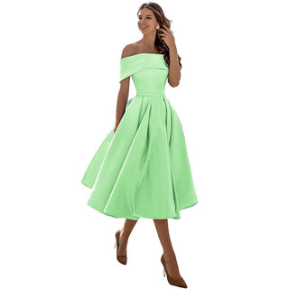 Phoebe Walker | Off-Shoulder Tea Length Satin Dress For Women