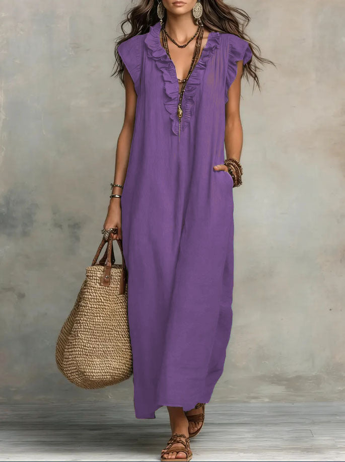 Mia Wilson | Bohemian Ruffle V-Neck Maxi Dress For Women