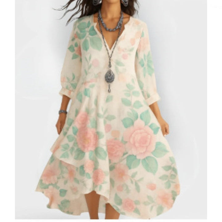Ava Cooper | Floral V-Neck Midi Dress For Women