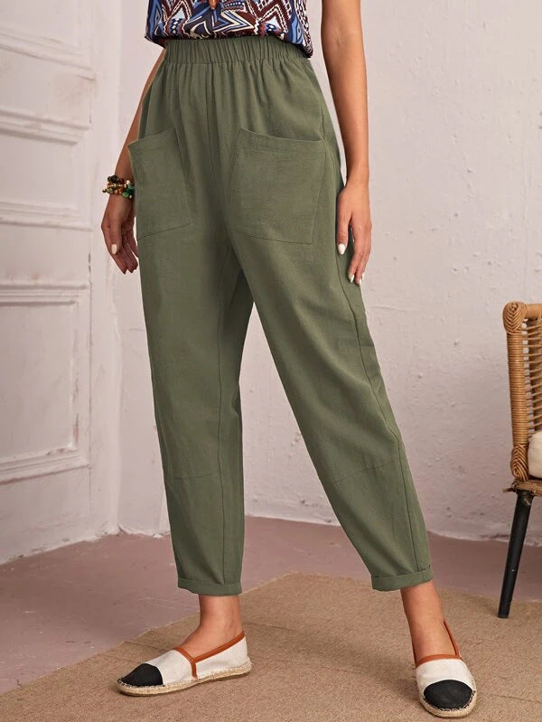 Elise Monroe | Cotton Linen Elastic-Waist Pants For Women