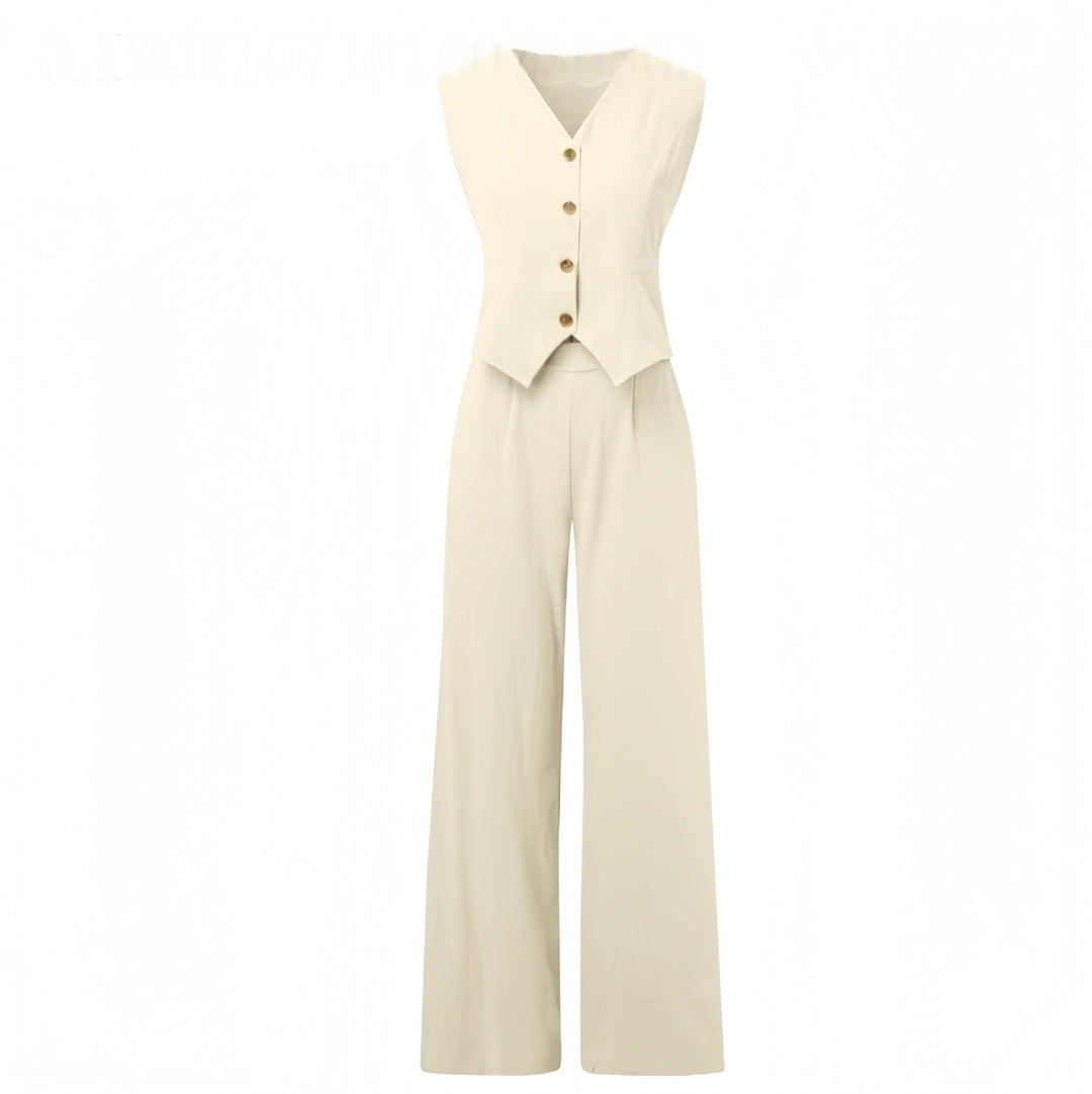 Emma Sheridan | Linen Vest & Wide-Leg Pants Set For Women