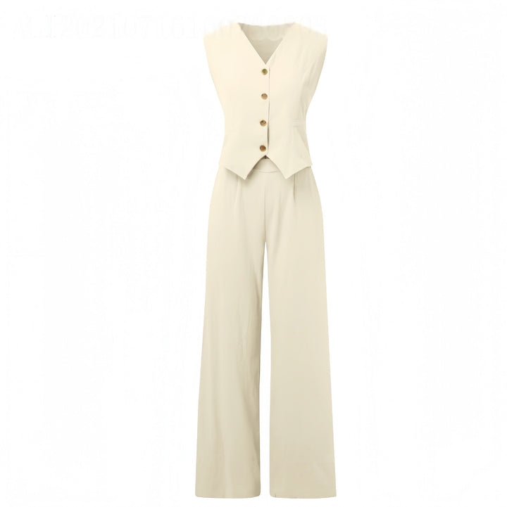 Emma Sheridan | Linen Vest & Wide-Leg Pants Set For Women