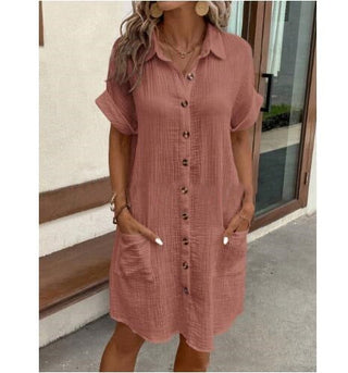Emilia Weston | Cotton Linen Shirt Mini Dress For Women