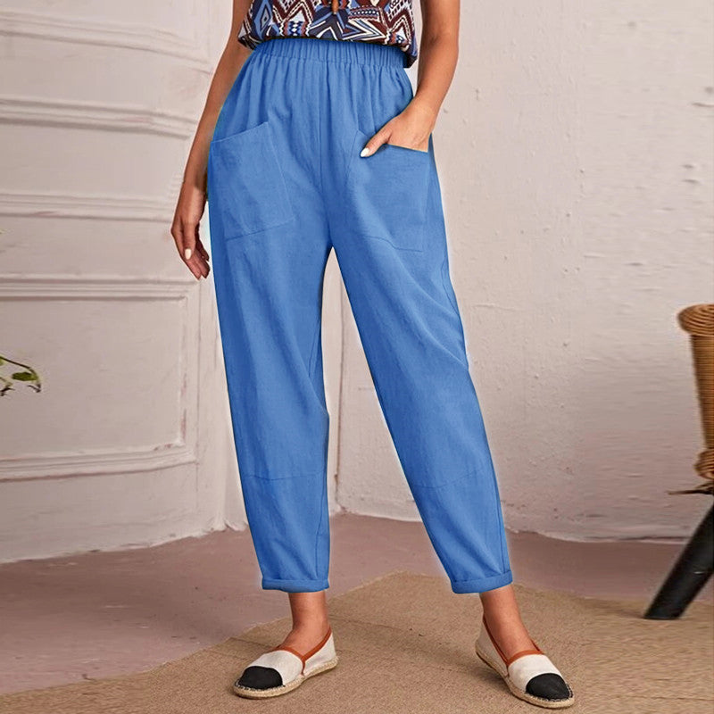 Elise Monroe | Cotton Linen Elastic-Waist Pants For Women