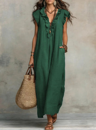 Mia Wilson | Bohemian Ruffle V-Neck Maxi Dress For Women