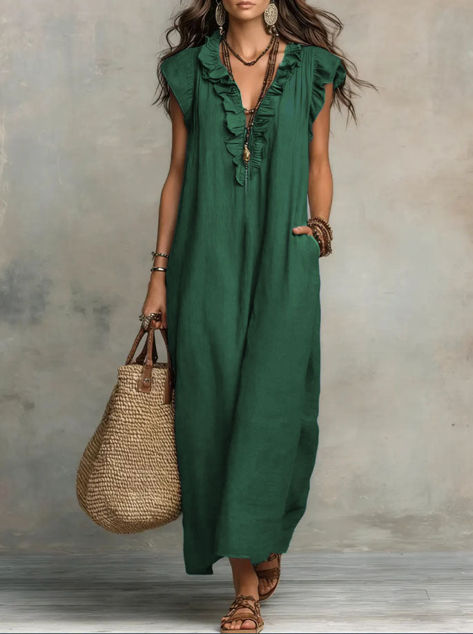 Mia Wilson | Bohemian Ruffle V-Neck Maxi Dress For Women