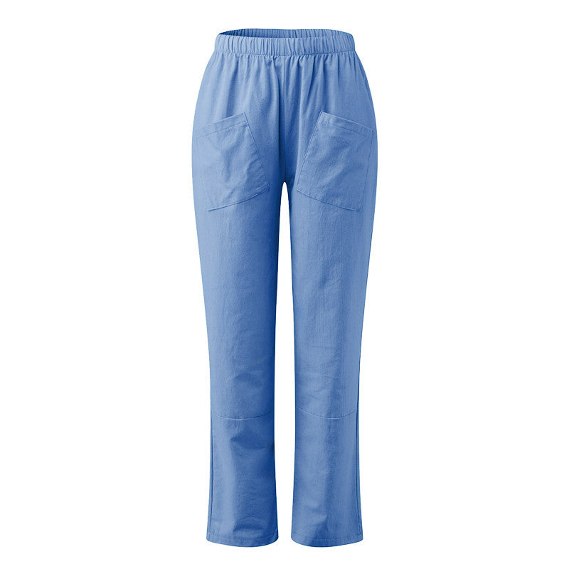 Elise Monroe | Cotton Linen Elastic-Waist Pants For Women