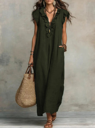 Mia Wilson | Bohemian Ruffle V-Neck Maxi Dress For Women
