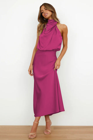 Isla Crompton | Satin Halter Midi Dress For Women