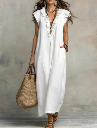 Mia Wilson | Bohemian Ruffle V-Neck Maxi Dress For Women