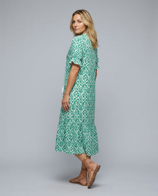 Isla Hargreaves | Ikat Print Tassel V-Neck Midi Dress For Women