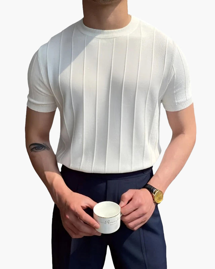 Luca Ferraro | Ribbed Knit T-Shirt with Sculpted Fit Elegance For Men