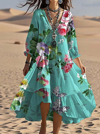 Ava Cooper | Floral V-Neck Midi Dress For Women