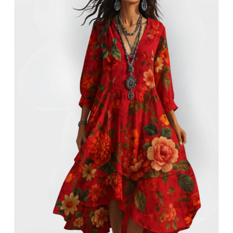 Ava Cooper | Floral V-Neck Midi Dress For Women
