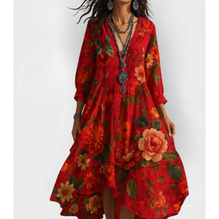 Ava Cooper | Floral V-Neck Midi Dress For Women