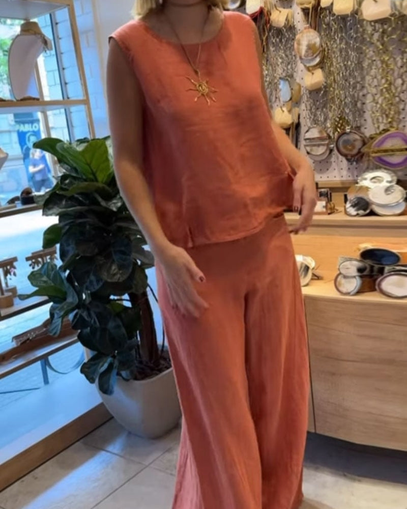 Eloise Martin | Linen Two-Piece Wide Leg Set For Women