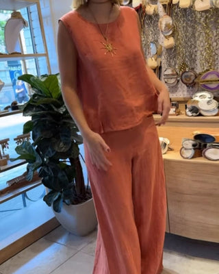 Eloise Martin | Linen Two-Piece Wide Leg Set For Women