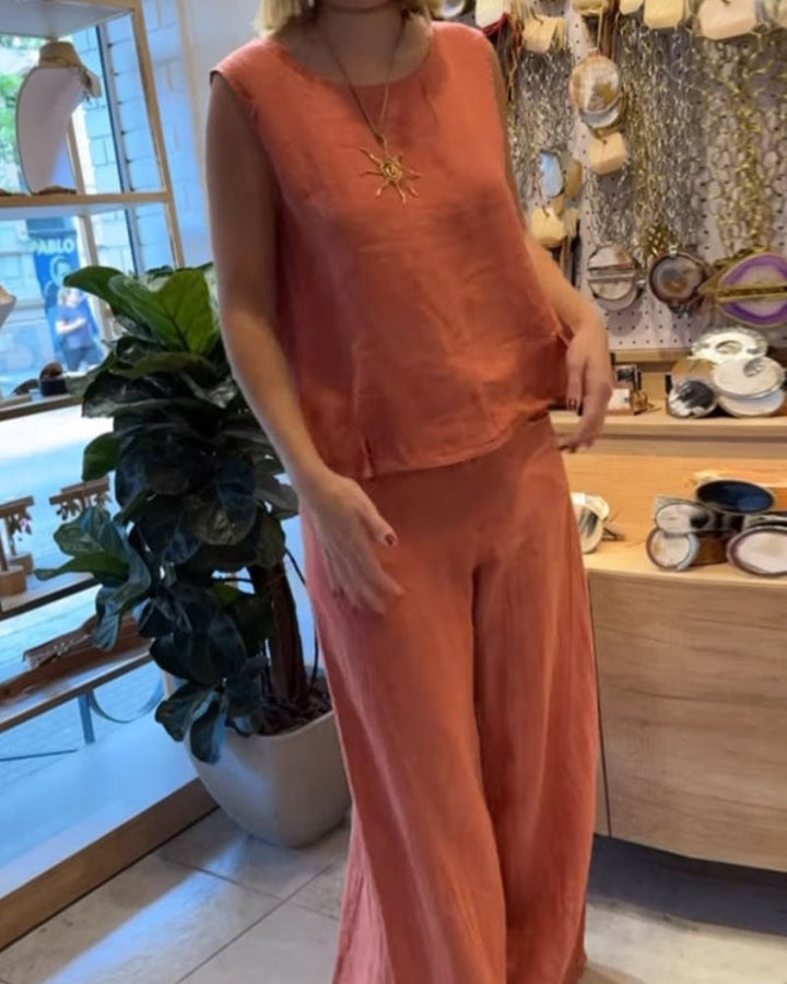 Eloise Martin | Linen Two-Piece Wide Leg Set For Women