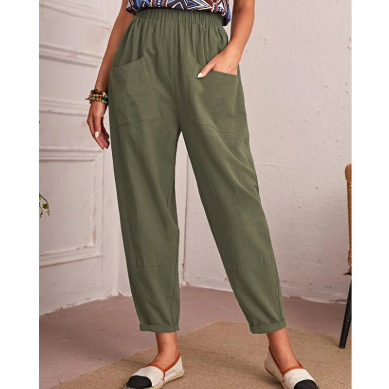 Elise Monroe | Cotton Linen Elastic-Waist Pants For Women