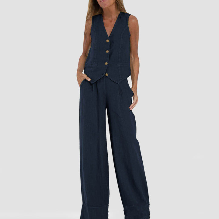 Emma Sheridan | Linen Vest & Wide-Leg Pants Set For Women