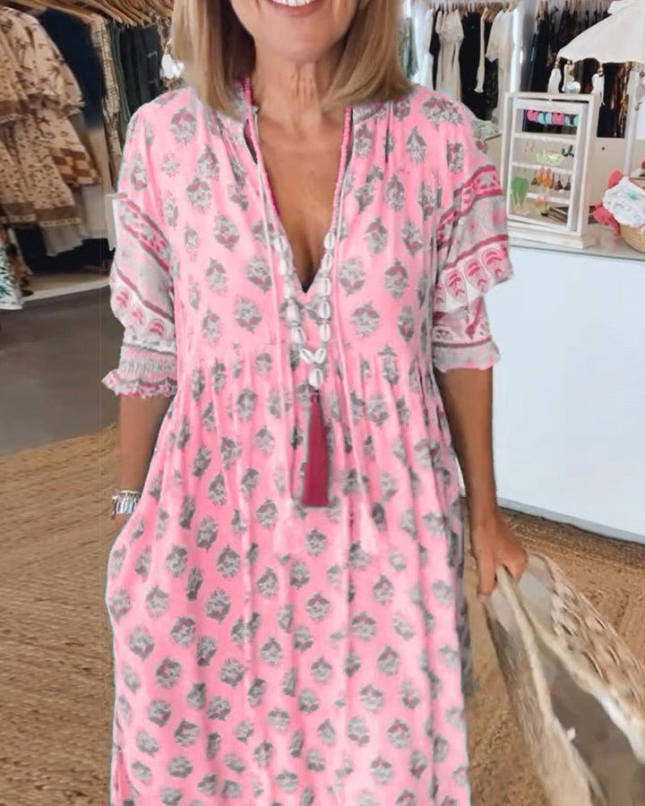 Claire Bishop | Chic Floral V-Neck Midi Dress For Women